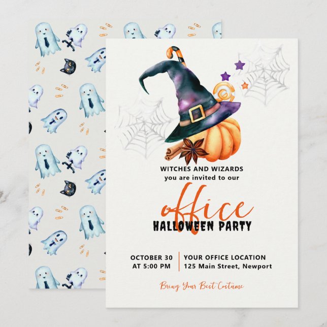 Invitación Halloween Office Fiesta Empresa Calabaza (Anverso / Reverso)