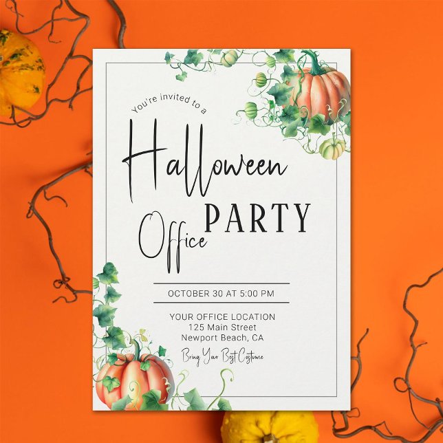 Invitación Halloween Office Fiesta Fun Team Pumpkin Vines Mod (halloween office corporate business party invitation pumpkin vines botanical frame elegant modern )