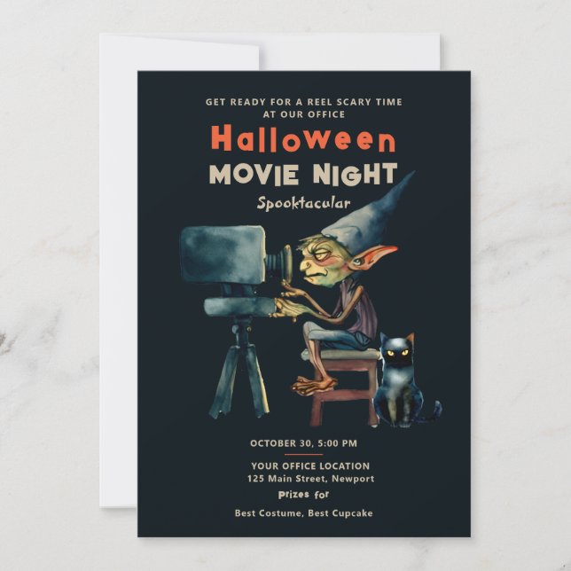 Invitación Halloween Office Fiesta película Gremlin Gato negr (Anverso)