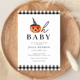 Invitación Halloween Oh Baby Black Plaid Baby Shower