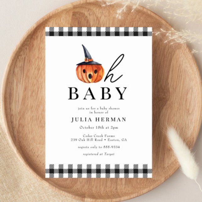 Invitación Halloween Oh Baby Black Plaid Baby Shower (Subido por el creador)