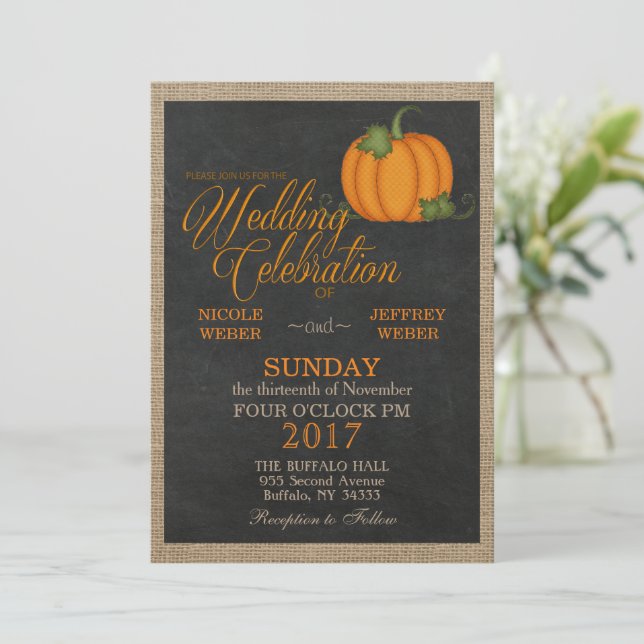 Invitación Halloween otoño Boda de la calabaza del campo de l (Anverso de pie)
