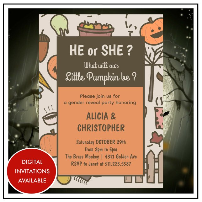 Invitación Halloween otoño REVELACIÓN DE GÉNERO (halloween-fall-GENDER-REVEAL-Invitation-1)
