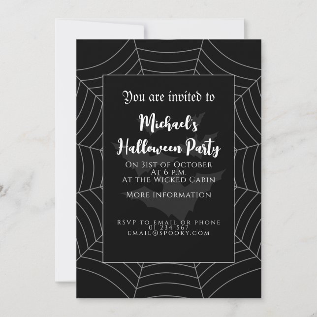 Invitación Halloween Party Bates de telaraña de araña blanca  (Anverso)