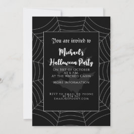 Invitación Halloween Party Bates de telaraña de araña blanca