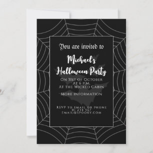 Invitación Halloween Party Bates de telaraña de araña blanca 
