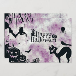 Invitación Halloween Party Black Cat Evil Pumpkins Lechuzas a