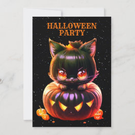 Invitación Halloween Party Black Cat Pumpkin Horror