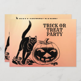 Invitación Halloween Party Black Cat Pumpkin Naranja Scary