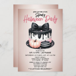 Invitación Halloween Party Black Pink Cake Treoky