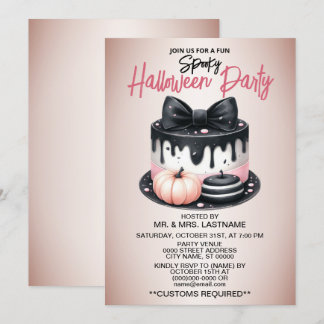 Invitación Halloween Party Black Pink Cake Treoky