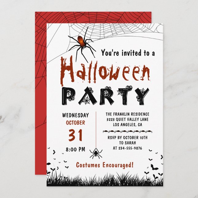 Invitación Halloween Party Bloody Spider Fiesta de disfraces (Anverso / Reverso)