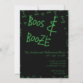 Invitación Halloween Party Boos and Booze Green Black