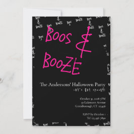 Invitación Halloween Party Boos and Booze Pink Black White