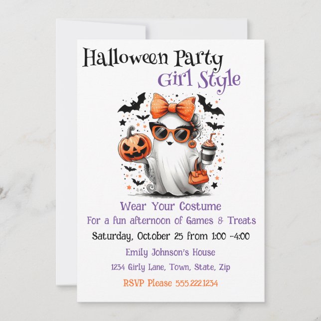 Invitación Halloween Party Chica Style (Anverso)