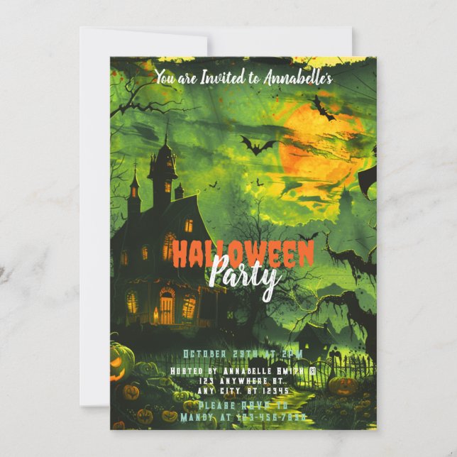 Invitación Halloween Party con calabazas de luna llena en la  (Anverso)