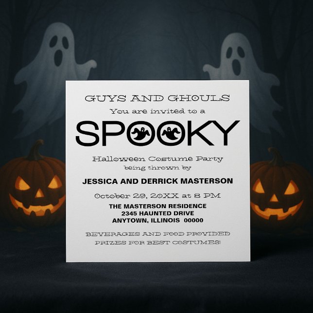 Invitación Halloween Party de tipografía espeluznante, negro (White and Black Spooky Typography Halloween Party Invitation)
