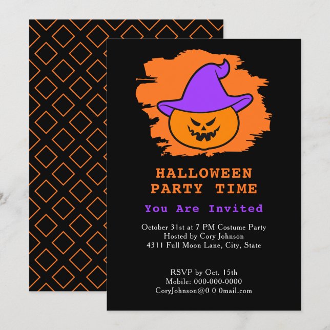 Invitación Halloween Party Eerie Jack o' Lantern Purple Gorra (Anverso / Reverso)