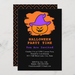 Invitación Halloween Party Eerie Jack o' Lantern Purple Gorra