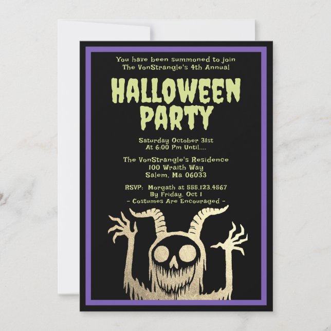 Invitación Halloween Party espeluznante Monstruo Demónico (Anverso)