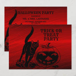 Invitación Halloween Party Evil Black Cat Pumpkin Red Scary