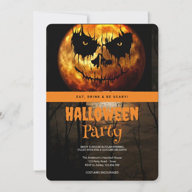 Invitación Halloween Party Gothic Dark Moon (Anverso)