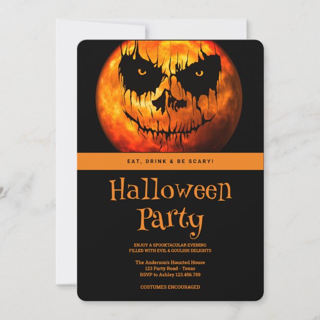 Invitación Halloween Party Gothic Dark Spooky Moon (Anverso)