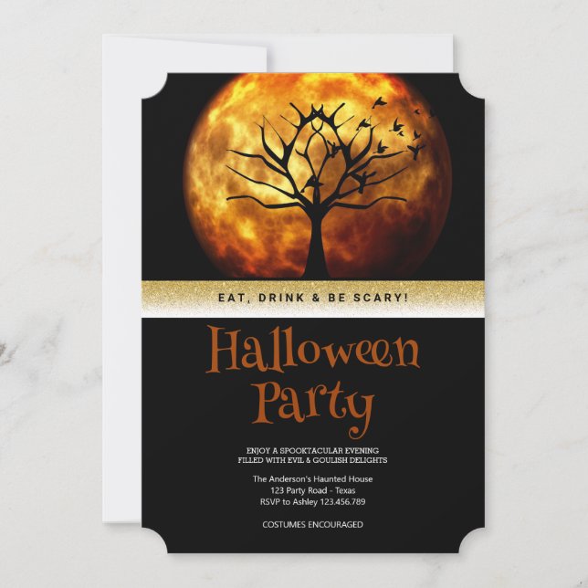 Invitación Halloween Party Gothic Moon (Anverso)