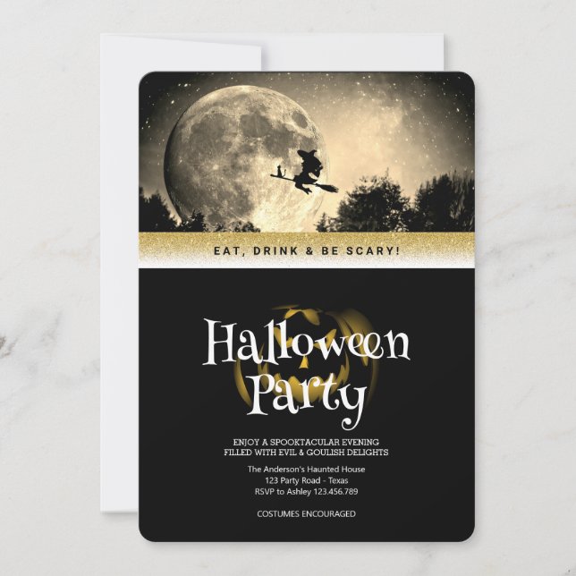 Invitación Halloween Party Gótica Fantasy Moon (Anverso)