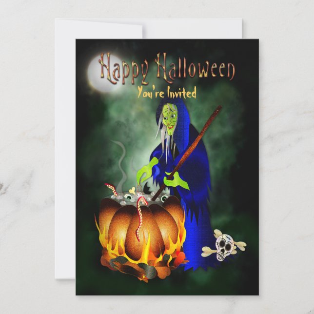 Invitación Halloween Party Haggard Witch Brewing (Anverso)