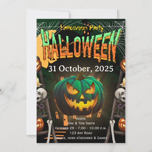 Invitación Halloween Party Invite | Elegant Pumpkin Card (Anverso)