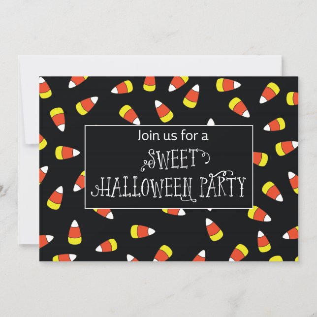 Invitación Halloween Party Invitó al Candy Corn en negro (Anverso)