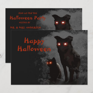 Invitación Halloween Party Malvado Gato Negro Y Perro