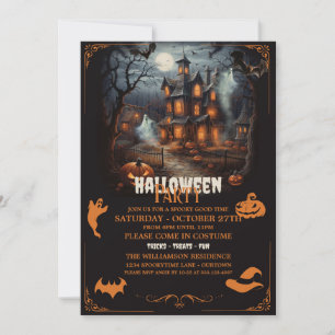 Invitación Halloween Party Naranja de Haunted Hill