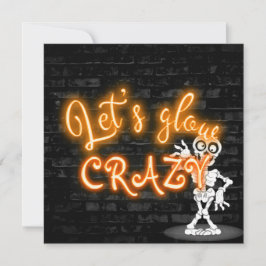 Invitación Halloween Party Neon Rótulo con Skeleton