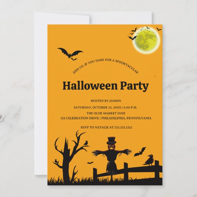 Invitación Halloween Party Orange Black Bat  (Anverso)