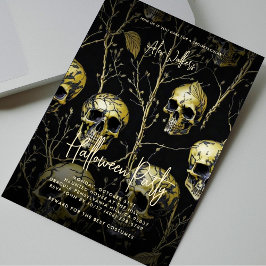 Invitación Halloween Party para adultos Black Gold Skull Mode