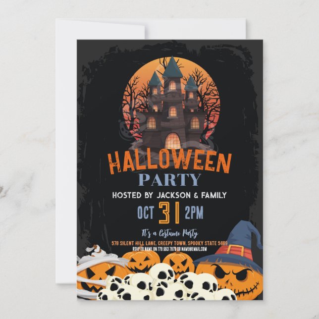 Invitación Halloween Party Pumpkin Fiesta Haunty House (Anverso)