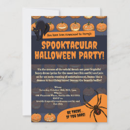 Invitación Halloween Party Pumpkin Spider Black Cat Pixel Art