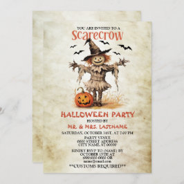 Invitación Halloween Party Scarecrow Evil Naranja Pumpkin