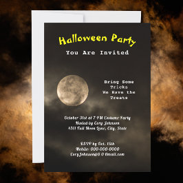 Invitación Halloween Party Scary Moon Black Cloudy Sky