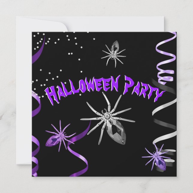 Invitación Halloween Party Spider gótica Purple Black (Anverso)