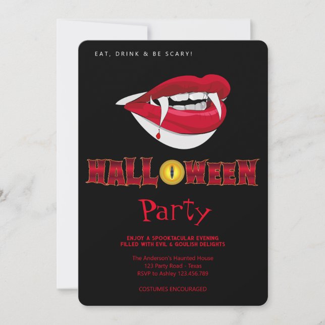 Invitación Halloween Party Vampire Teeth Gothic (Anverso)