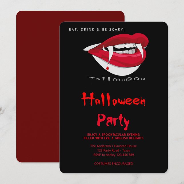 Invitación Halloween Party Vampire Teeth Gothic (Anverso / Reverso)