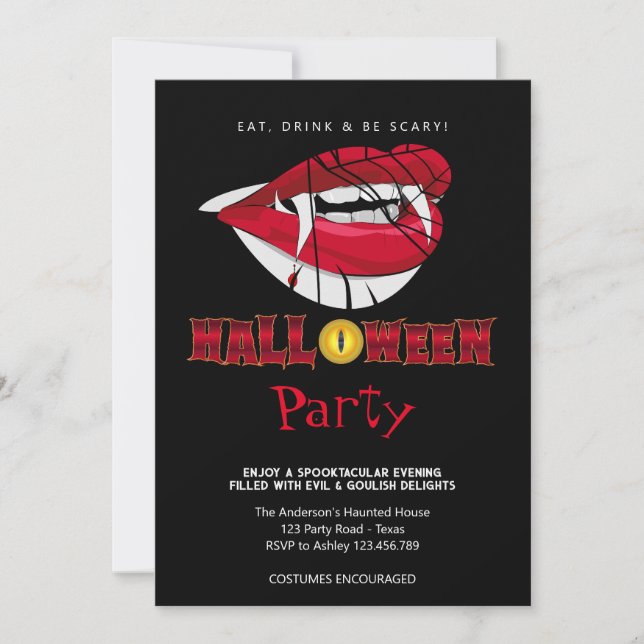 Invitación Halloween Party Vampire Teeth Gothic (Anverso)