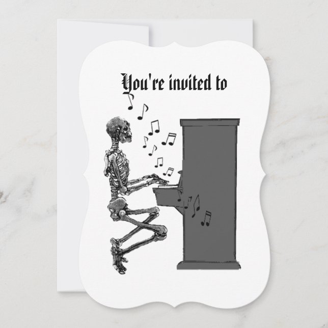 Invitación Halloween Party Vintage Musical Skeleton Piano (Anverso)