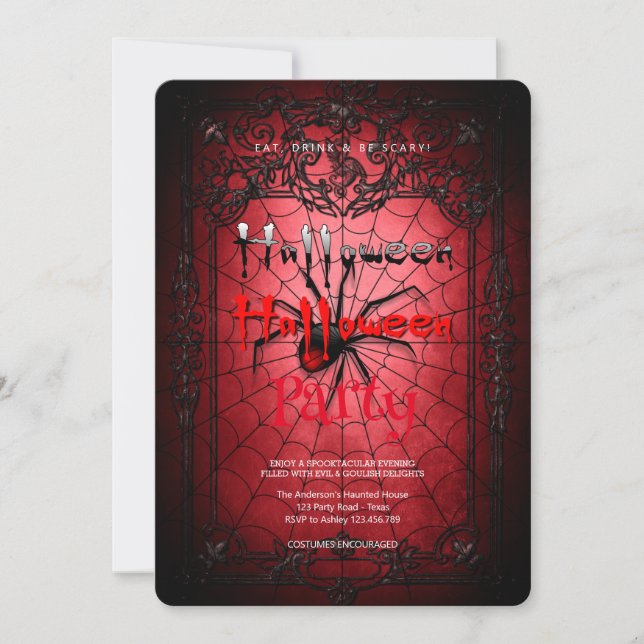 Invitación Halloween Party Vintage Spider Web (Anverso)