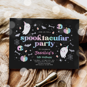 Invitación Halloween Pastel Cute Fantasma Cumpleaños Spooktac