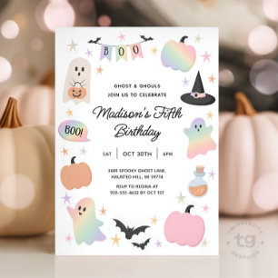 Invitación Halloween Pastel Cute Ghost Holographic Cumpleaños