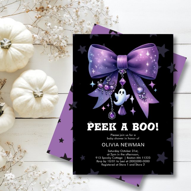 Invitación Halloween Peek A Boo Purple Bow Baby Shower (Subido por el creador)